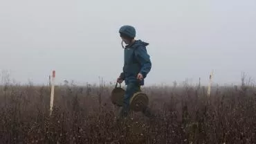 В Сеть попало видео разминирования мин-"лепестков" с помощью автопокрышек