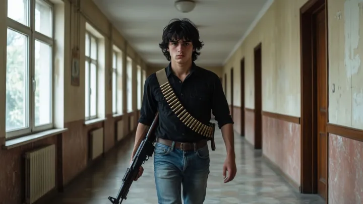 Стрельба в техникуме, убит человек: Одет во всё чёрное, с патронташем и ружьём